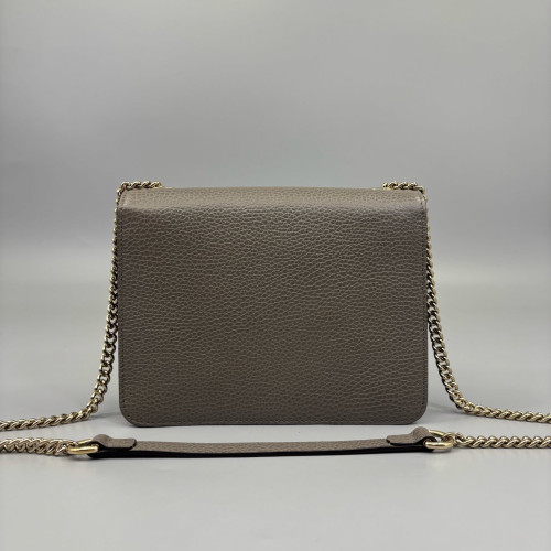 Gucci Small Interlocking G Shoulder Bag Grained Calfskin Grey