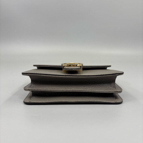 Gucci Small Interlocking G Shoulder Bag Grained Calfskin Grey