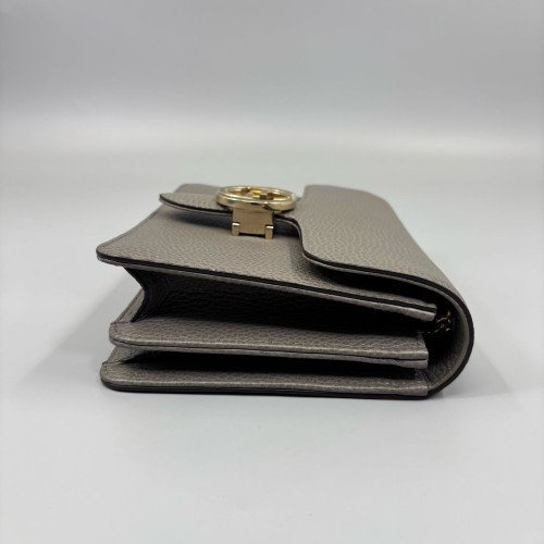 Gucci Small Interlocking G Shoulder Bag Grained Calfskin Grey