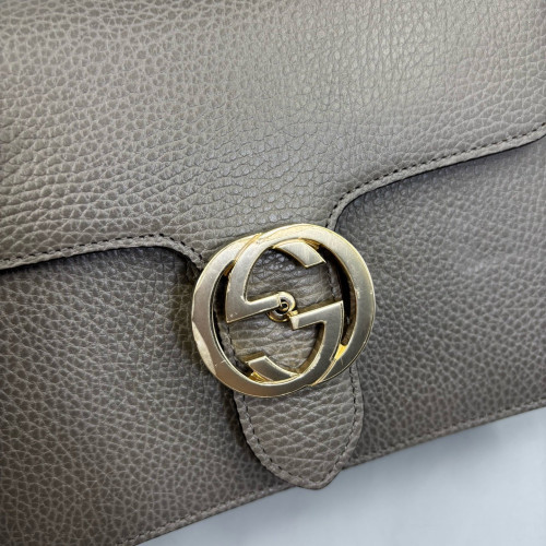 Gucci Small Interlocking G Shoulder Bag Grained Calfskin Grey
