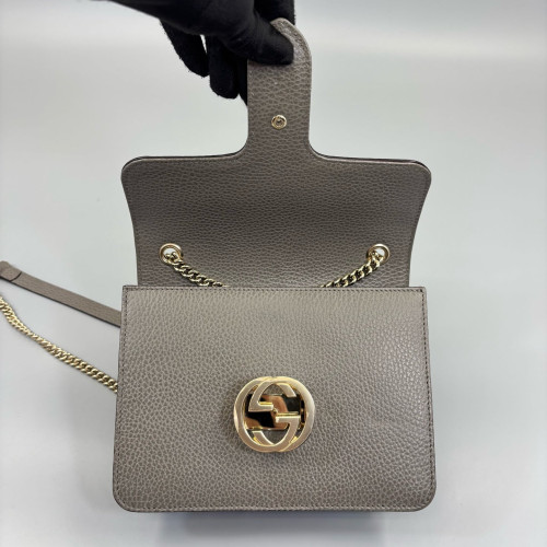 Gucci Small Interlocking G Shoulder Bag Grained Calfskin Grey
