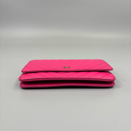 Chanel Chevron Quilted Wallet On Chain Calfskin Pink