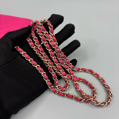 Chanel Chevron Quilted Wallet On Chain Calfskin Pink