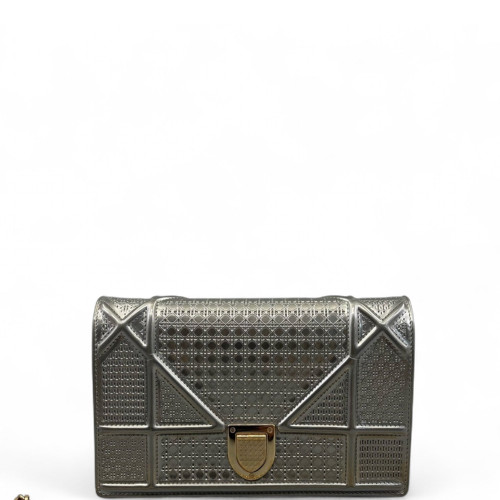 Dior Diorama Wallet On Chain Pouch Calfskin Silver