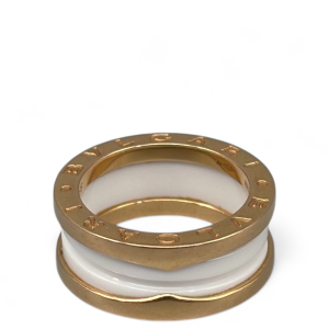 Bvlgari B.zero1 Ring 2 Bands Rose Gold Ceramic White