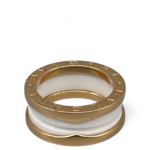 Bvlgari B.zero1 Ring 2 Bands Rose Gold Ceramic White