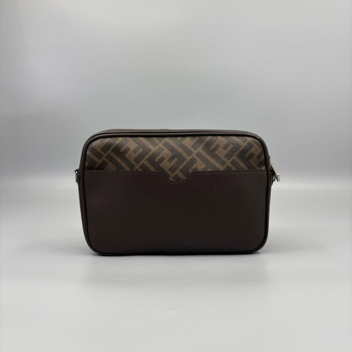 Fendi FF 1974 Logo Medium Camera Case Zucca Calfskin Dark Brown Light Brown Yellow