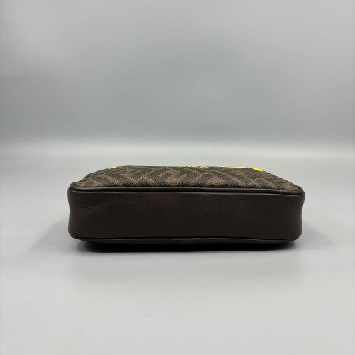 Fendi FF 1974 Logo Medium Camera Case Zucca Calfskin Dark Brown Light Brown Yellow