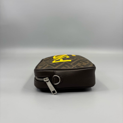Fendi FF 1974 Logo Medium Camera Case Zucca Calfskin Dark Brown Light Brown Yellow