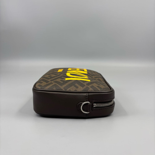 Fendi FF 1974 Logo Medium Camera Case Zucca Calfskin Dark Brown Light Brown Yellow