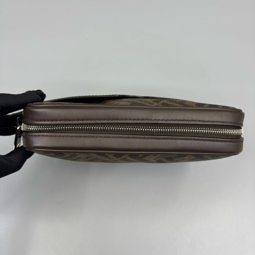 Fendi FF 1974 Logo Medium Camera Case Zucca Calfskin Dark Brown Light Brown Yellow