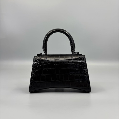 Balenciaga Hourglass Xs Calfskin Crocodile Embossed Black