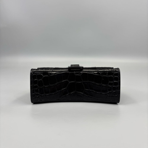 Balenciaga Hourglass Xs Calfskin Crocodile Embossed Black
