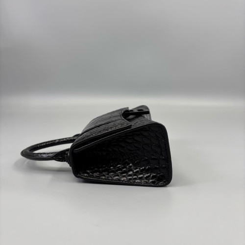 Balenciaga Hourglass Xs Calfskin Crocodile Embossed Black