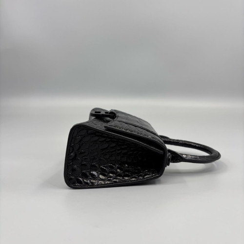 Balenciaga Hourglass Xs Calfskin Crocodile Embossed Black
