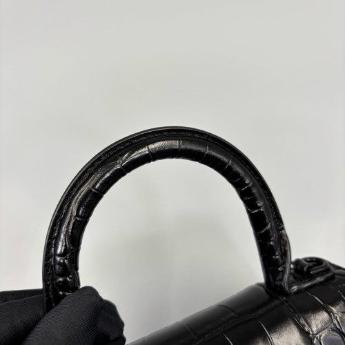 Balenciaga Hourglass Xs Calfskin Crocodile Embossed Black
