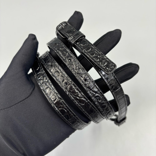 Balenciaga Hourglass Xs Calfskin Crocodile Embossed Black