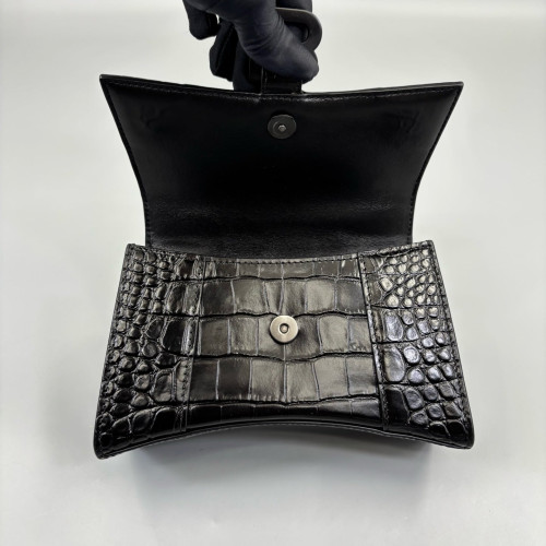 Balenciaga Hourglass Xs Calfskin Crocodile Embossed Black