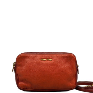 Miu Miu Camera Case Grained Calfskin Orange Red