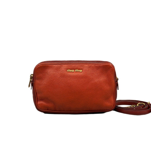 Miu Miu Camera Case Grained Calfskin Orange Red