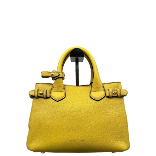 Burberry Small Banner Tote Calfskin House Check Yellow Beige Black