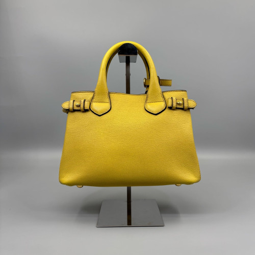 Burberry Small Banner Tote Calfskin House Check Yellow Beige Black