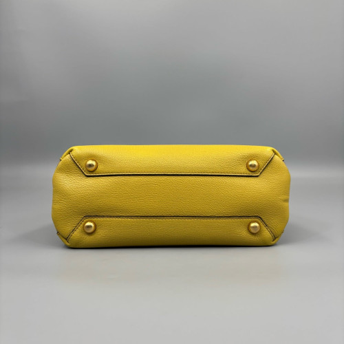 Burberry Small Banner Tote Calfskin House Check Yellow Beige Black