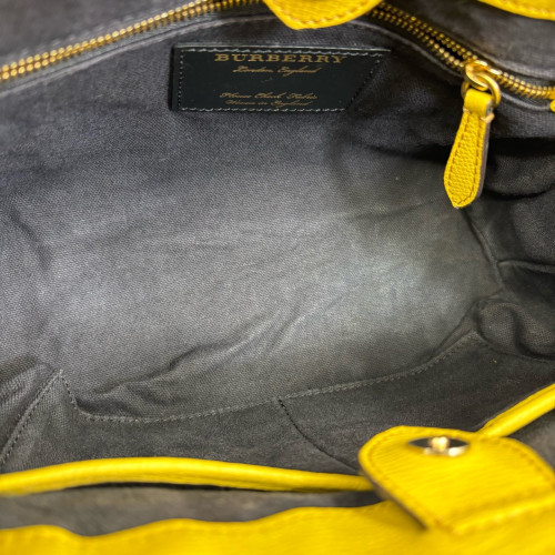 Burberry Small Banner Tote Calfskin House Check Yellow Beige Black