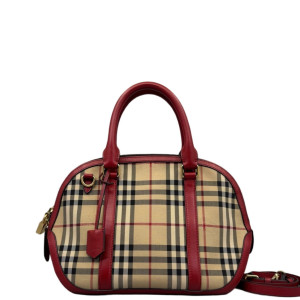 Burberry Small Orchard Bowling Bag House Check Calfskin Beige Red Black
