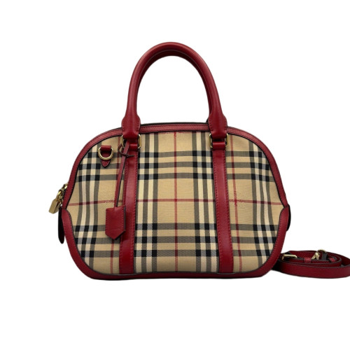 Burberry Small Orchard Bowling Bag House Check Calfskin Beige Red Black