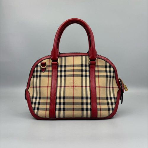 Burberry Small Orchard Bowling Bag House Check Calfskin Beige Red Black