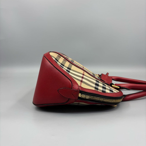 Burberry Small Orchard Bowling Bag House Check Calfskin Beige Red Black
