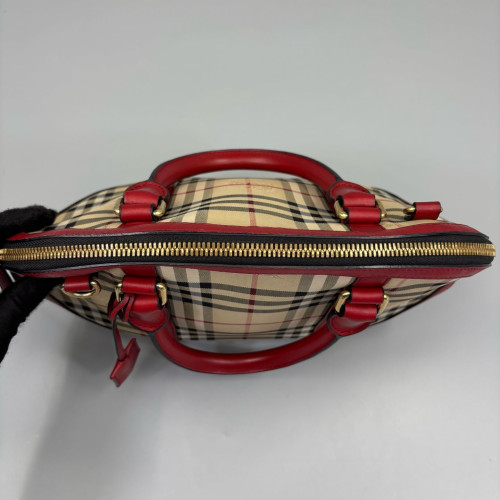 Burberry Small Orchard Bowling Bag House Check Calfskin Beige Red Black