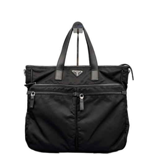 Prada Tote Bag Tessuto Nylon Calfskin Black