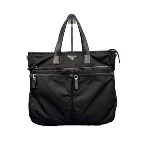 Prada Tote Bag Tessuto Nylon Calfskin Black