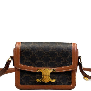 Celine Teen Triomphe Shoulder Bag Triomphe Calfskin Brown Dark Brown Light Brown Celine Teen Triomphe Shoulder Bag Triomphe Calfskin Brown Dark Brown Light Brown