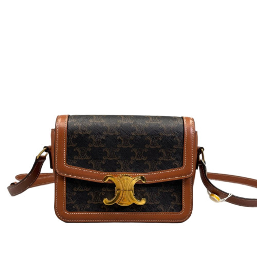 Celine Teen Triomphe Shoulder Bag Triomphe Calfskin Brown Dark Brown Light Brown