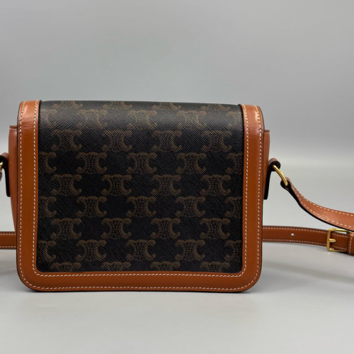 Celine Teen Triomphe Shoulder Bag Triomphe Calfskin Brown Dark Brown Light Brown