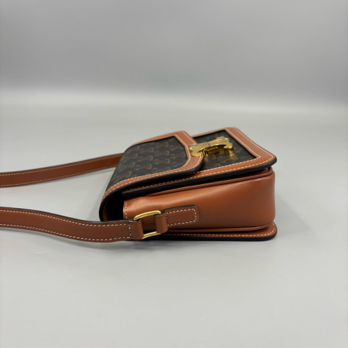 Celine Teen Triomphe Shoulder Bag Triomphe Calfskin Brown Dark Brown Light Brown