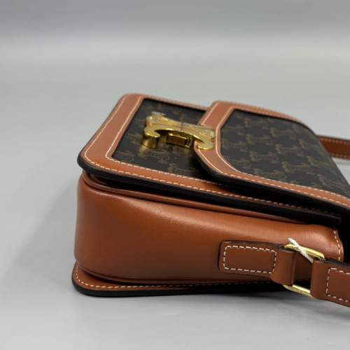 Celine Teen Triomphe Shoulder Bag Triomphe Calfskin Brown Dark Brown Light Brown