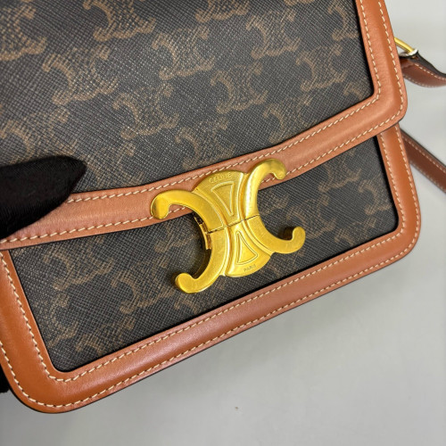 Celine Teen Triomphe Shoulder Bag Triomphe Calfskin Brown Dark Brown Light Brown