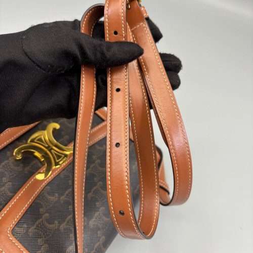 Celine Teen Triomphe Shoulder Bag Triomphe Calfskin Brown Dark Brown Light Brown