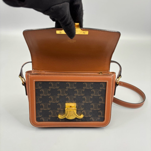 Celine Teen Triomphe Shoulder Bag Triomphe Calfskin Brown Dark Brown Light Brown
