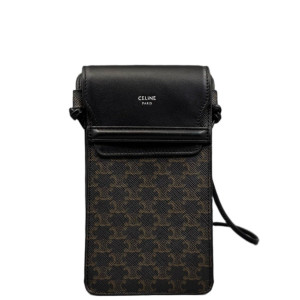 Celine Phone Holder Triomphe Calfskin Black Dark Brown Light Brown Celine Phone Holder Triomphe Calfskin Black Dark Brown Light Brown