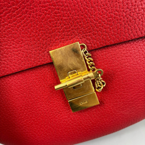 Chloe Medium Drew Shoulder Bag Grained Calfskin Red