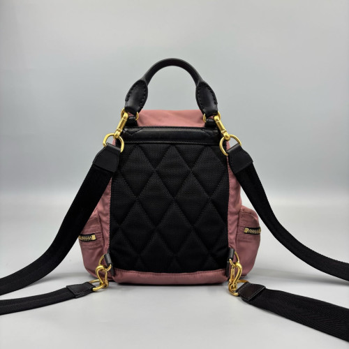 Burberry Small Rucksack Backpack Nylon Calfskin Black Red