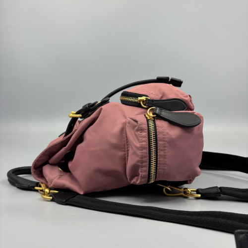 Burberry Small Rucksack Backpack Nylon Calfskin Black Red