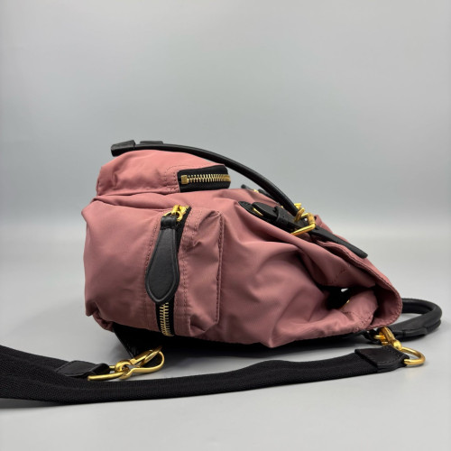 Burberry Small Rucksack Backpack Nylon Calfskin Black Red
