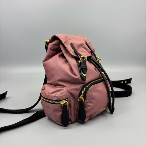 Burberry Small Rucksack Backpack Nylon Calfskin Black Red
