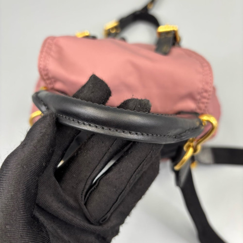 Burberry Small Rucksack Backpack Nylon Calfskin Black Red